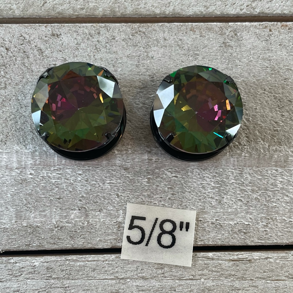 Rainbow Gem ScrewFit Plugs Tunnels Gauges 16 Mm Surgical Steel Black New